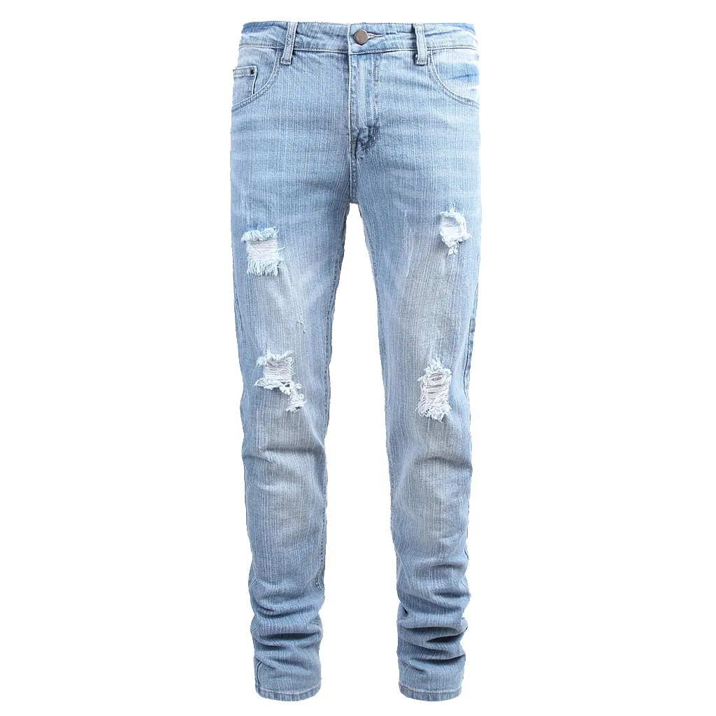 

Men's Ankle Length Slim Jeans Streetwear Holes Summer Ripped Pencil Pants Skinny Slim Fit Zipper Denim Skinny Mens Jeans