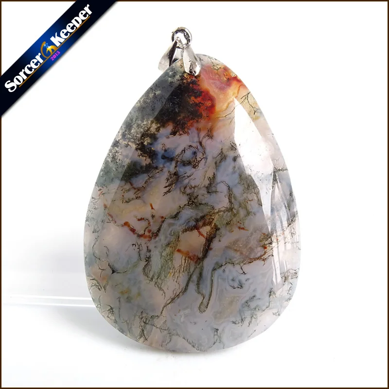 

Green Moss Agates Slice Natural Stone Quartz Pendant Statement Necklace Women Collier Sieraden For Jewelry Making ZS989
