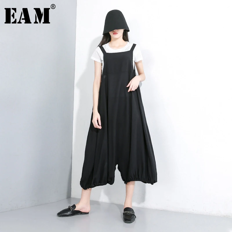 

[EAM] 2019 New Autumn Winter Round Neck Long Sleeve Black Loose Long Wide Leg Pants Two Piece Suit Women Fashion Tide JX484