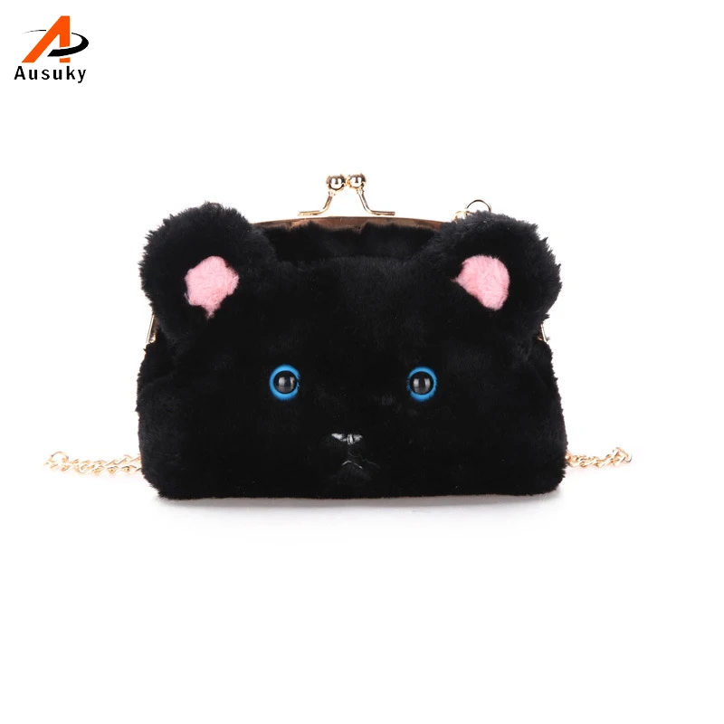 Ausuky New Design Women Bags Handbags Famous Brands Cute Cat Pattern Messenger Soft Plush Shoulder Mujer | Багаж и сумки