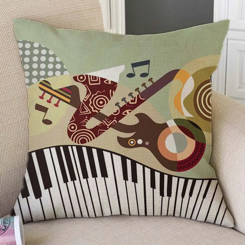 Nordic Abstract Geometric Musical Instruments Home Decor Pillow Case Music Notes Piano Keyboard Sax