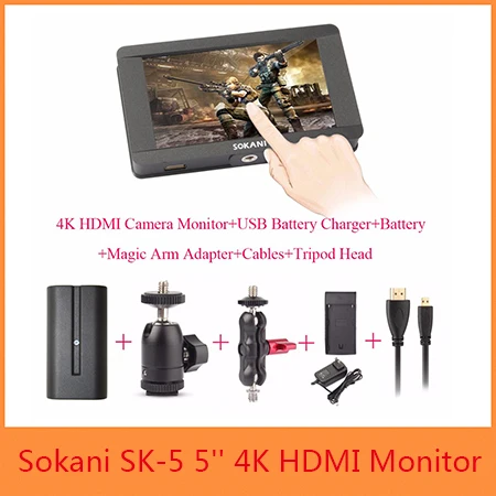 Only SK-5 Monitor Zhiyun Crane 2 3 оси ручной карданный стабилизатор для DSLR камер, Sokani SK-5 5 ''4 K HDMI монитор для sony Canon и т. д - Цвет: Only SK-5 Monitor