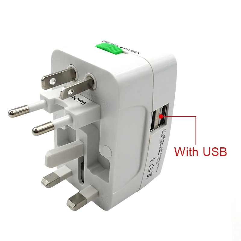 Универсальный мир зарядное устройство адаптер все в одном Путешествия AC адаптер питания конвертер в США/Великобритании/Австралии/ЕС розетка электрическая 2 USB - Цвет: 2 USB Ports