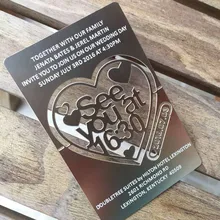 Высокое качество Выгравированная металлическая визитная карточка печать нержавеющая сталь свадебные приглашения матовая отделка именная карточка