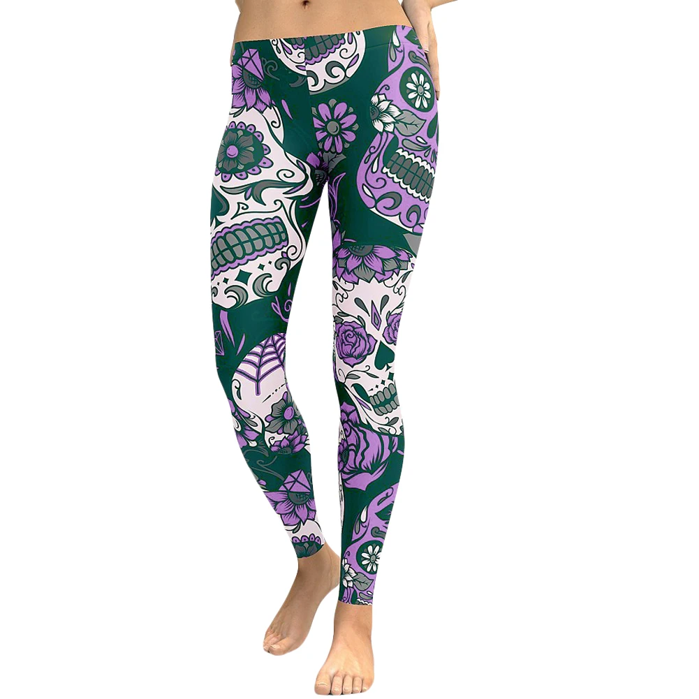 

Women Slim Yoga Pants Floral Head Diamond Print Sport Legging High Waist Workout Running Skinny Slim Fitness Female Trousers