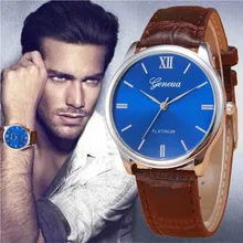 Женева Топ бренд класса люкс мужские s часы мужские часы спортивные часы кожаный ремешок аналог кварцевые деловые наручные часы Мужские часы подарок