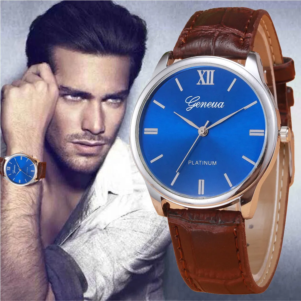 

GENEVA Top Brand Luxury Mens Watches Male Clocks Sport Clock Leather Strap Analog Quartz Wrist Watch Business Men Watch Gift