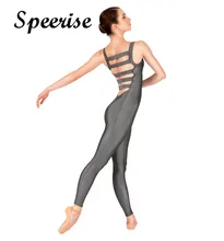 Speerise Adult Sleeveless Tank Unitard Elastic Ladder Bandage Back Women Ballet Black  Tights Unitards Ballet Costumes