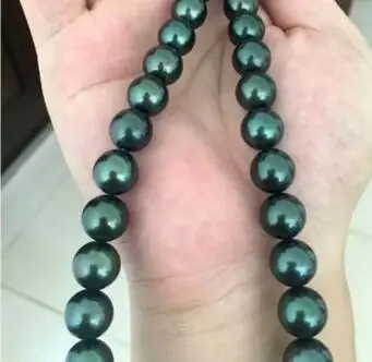 

free shipping Noble jewelry AAA 12-13mm 100% natural tahitian black green pearl necklace 17inch