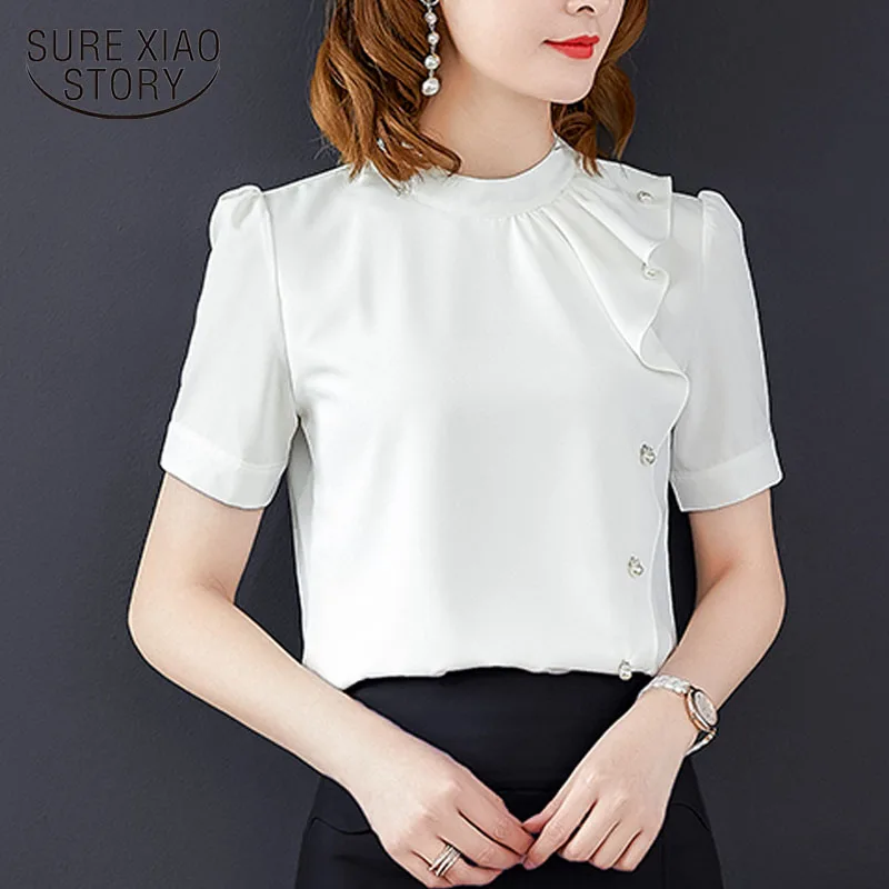 Шифоновая блузка женская одежда короткий бант однотонный воротник Питер Пэн женские Топы Блузка Рубашки корейская мода одежда 3463 50
