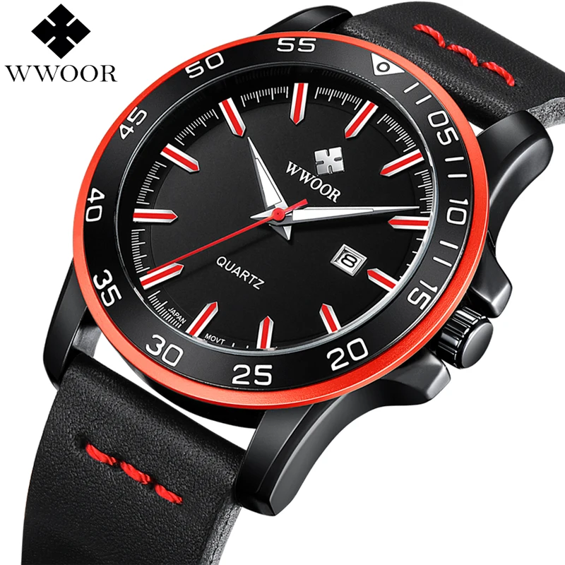 

2018 WWOOR Men Waterproof Sport Quartz Watch Mens Watches Top Brand Luxury Leather Strap Casual Military Wrist Watch Male Clock