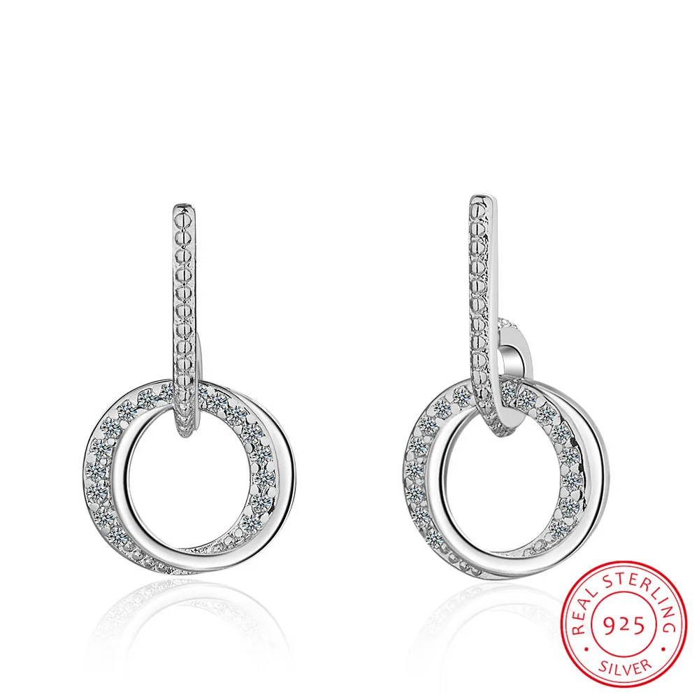 

Solid 925 Sterling Silver Cz Stud Earrings For Women Fine Jewelry Classic Double Circle Earrings Cubic Zirconia Ear Piercing