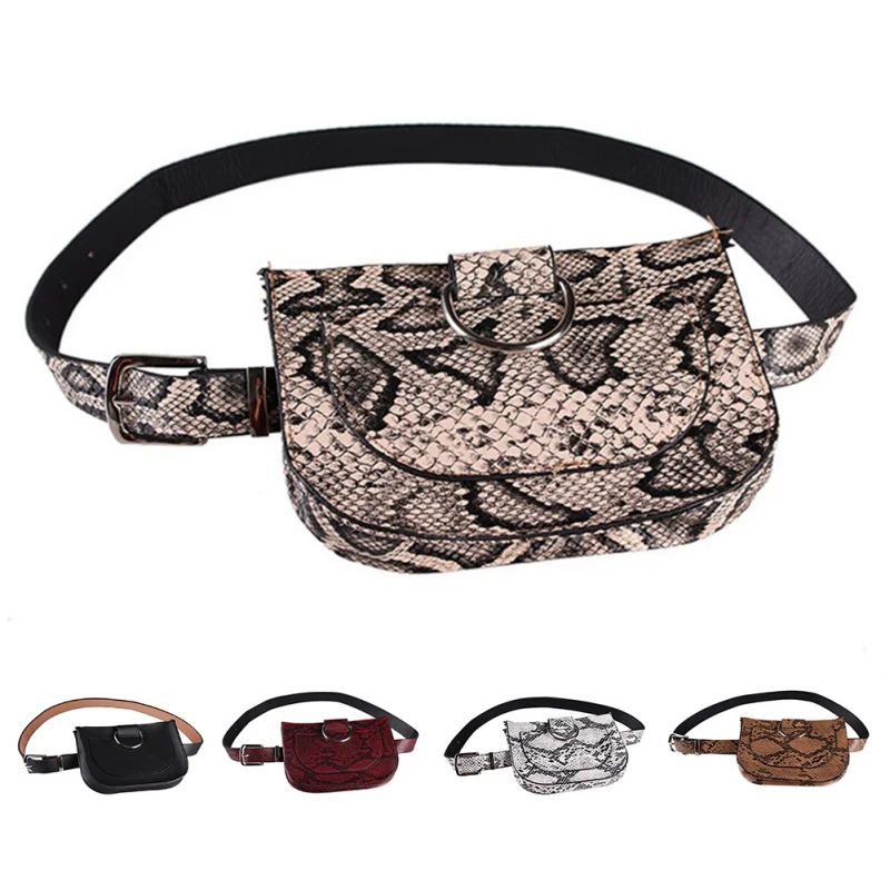 

Casual Snake Pattern Lady Pockets PU D Shape Thin Waist Belt Pockets Belt Wallet Phone Snakeskin Texture Zipper Bag For The Belt