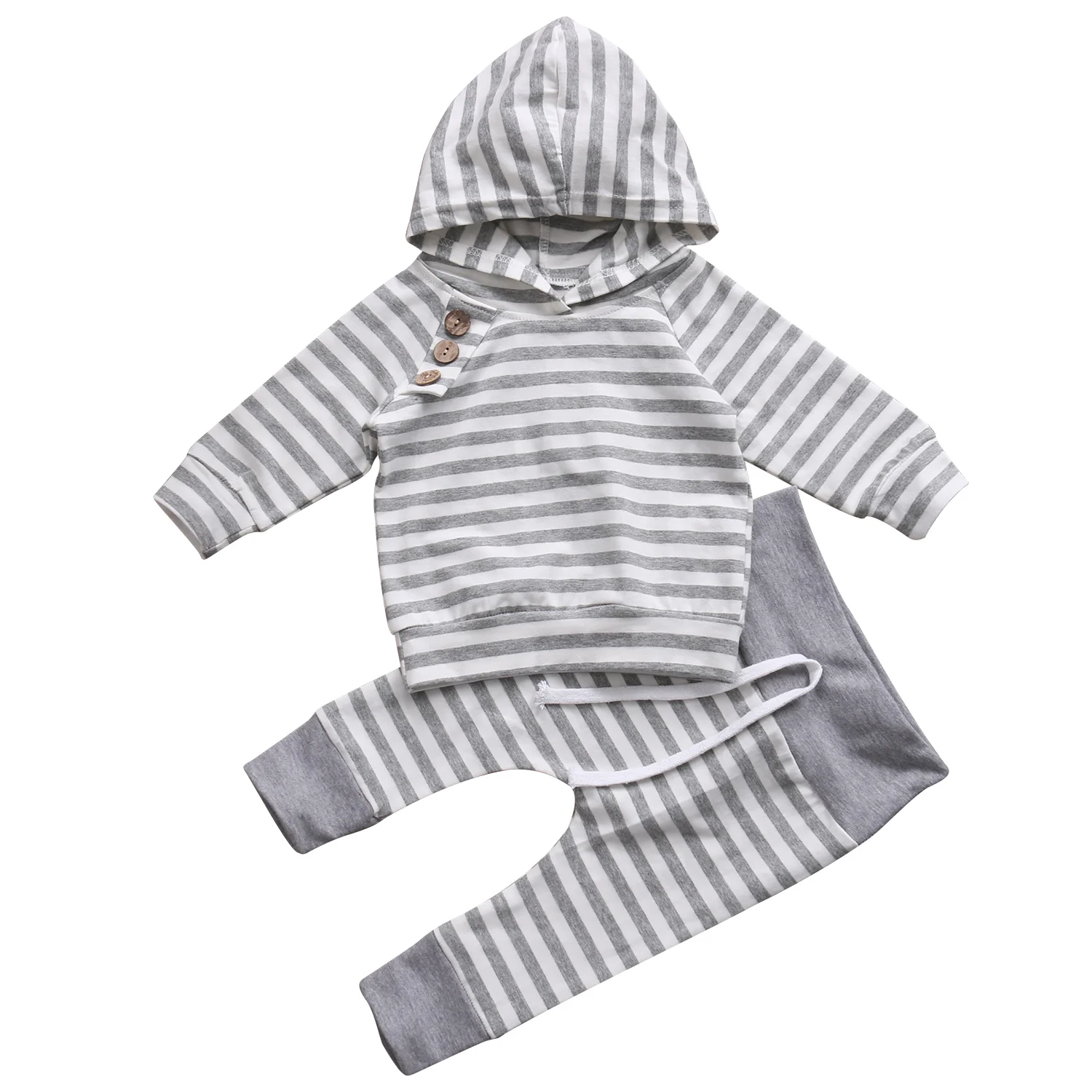 

Autumn Newborn Infant Baby Boy Girl Clothes Stripe Hooded Long SleeveT-shirt Tops+Long Pants Outfit Set