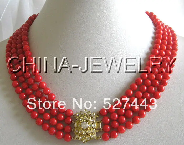 

Wholesale 4row AAA+ 7mm perfect round red coral necklace