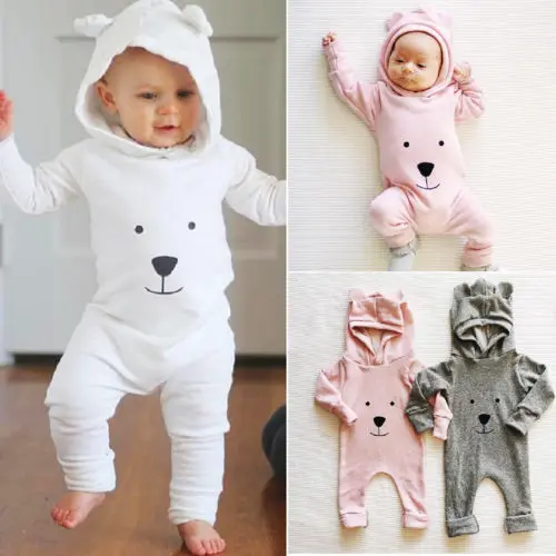 

Sweet Cartton Bear Rompers Newborn Infant Boys Girls Clothes Hooded Romper Jumpsuit Outfits Long Sleeve Cotton Clothes