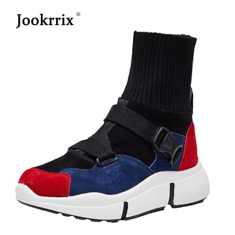

Jookrrix 2018 Sock Shoes Women Fashion Brand Sneakers High Top Lady chaussure Autumn Female footware Breathable Elasticity Black