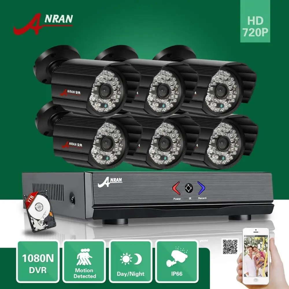 8CH HD 1080N HDMI Video AHD DVR 6pcs CCTV 48IR Day Night Home Outdoor IP66 Waterproof Security Camera System With 1TB HDD