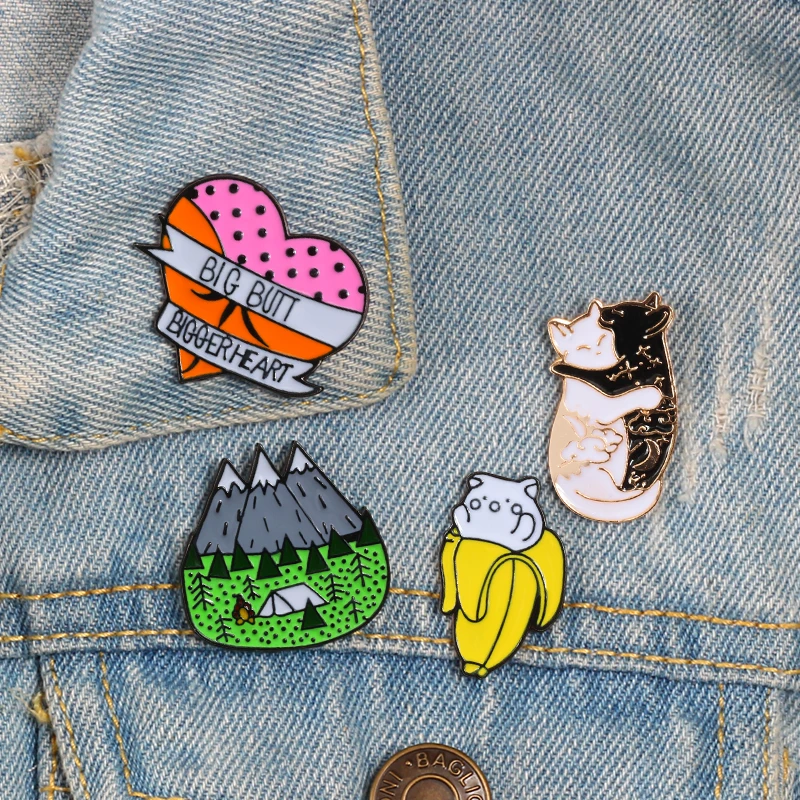 

Enamel Pins Heart Mountain Forest Cat Banana Couple Cat Cartoon Brooches Jackets Lapel Pin Button Badges Men Women Jewelry Gift