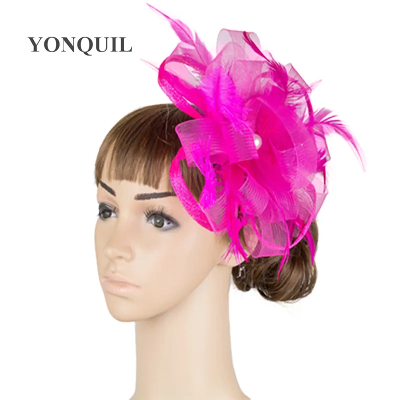 Винтажный ярко-розовый коктейльный головной убор Sinamay шляпа красивые свадебные аксессуары для волос Розничная и 14 цветов высокого качества MYQ012