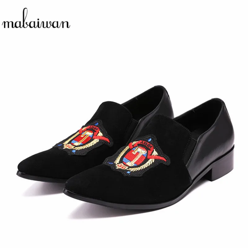 Mabaiwan New Men Shoes Slipper Black Suede Pointed Toe Loafers Wedding Dress Shoes Men's Handmade Leather Flats Plus Size 38-46 mabaiwan white men shoes handcrafted designer loafers smoking slipper wedding dress shoes men rivets party flats plus size 38 46