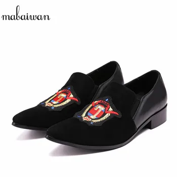 

Mabaiwan New Men Shoes Slipper Black Suede Pointed Toe Loafers Wedding Dress Shoes Men's Handmade Leather Flats Plus Size 38-46