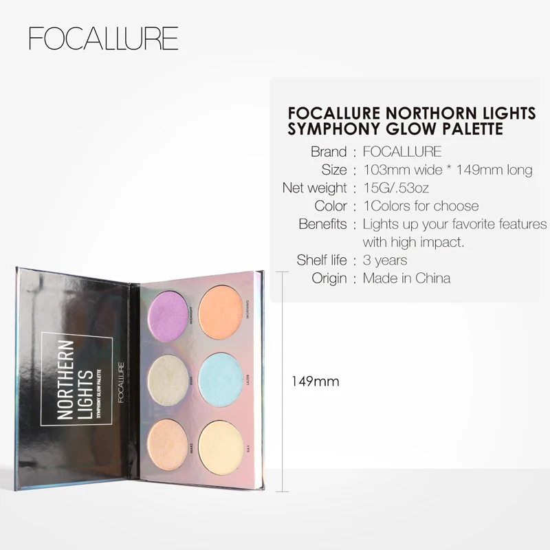 Focallure Northorn Light, 6 цветов, симфония, светящаяся палитра, контур для лица, Радужный макияж, хайлайтер, набор для макияжа, консилер для лица
