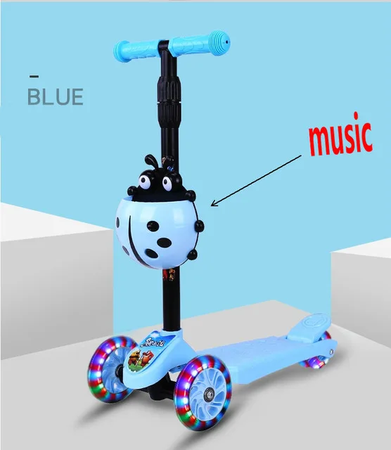 Детский самокат для детей 5 в 1, 3 колеса из искусственной кожи, мигающие качели, подъемные машины, для детей от 2 до 15 лет, коляска для езды на велосипеде, игрушки для улицы - Цвет: blue music