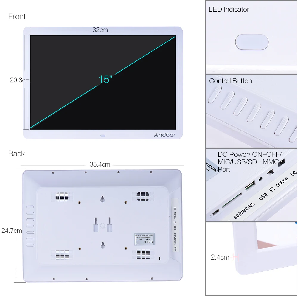 Andoer 1" HD светодиодный цифровой фоторамка 1280*800 цифровая фоторамка несколько функций MP3 MP4 видеоплеер часы календарь подарок