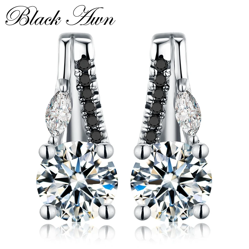 

Cute 2.3g New Aeeive 100% 925 Sterling Silver Jewelry Stud Earrings for Women Female Black&White Stone Earring T186
