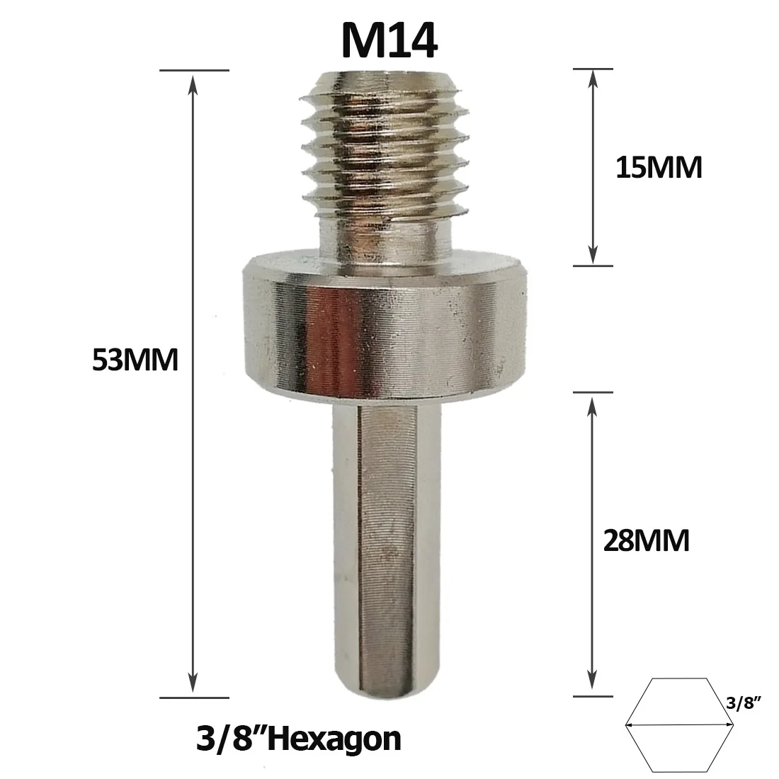 DIATOOL 2pcs Thread Adapter Converter M14 Male Thread To 3/8 Hexagon Shank For M14 Core Bits Fitted On Hand Drill Electric Drill