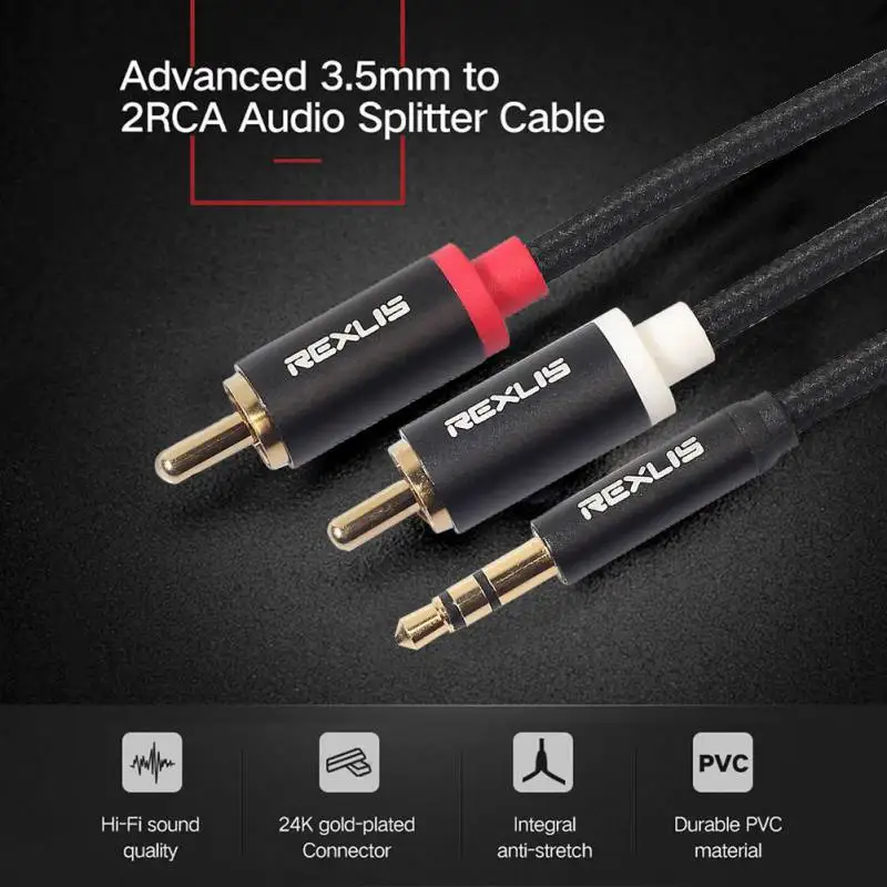

3.5mm Jack to 2 RCA AUX Audio Cable 0.5m 1m 3m 5m 10m Cables for Mobile Phone Connected Subwoofer Laptop MP3/mp4 Speakers DVD