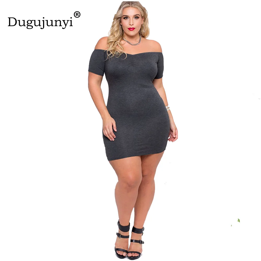 

Slash neck sexy knitted dress plus size dress for women 3XL new summer dress women short sleeve solid sheath women dress