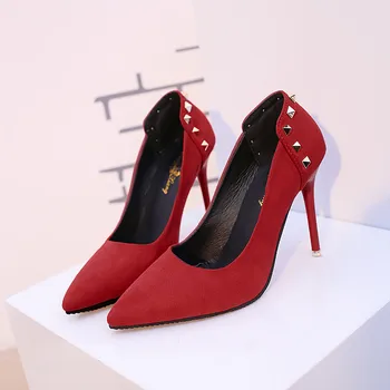 

Vogue Women Pumps High Heels Brand Designer Party Dress Shoes Slip-on Rivets Sexy Pointed Toe Nice Women Stilettos CAZ2070
