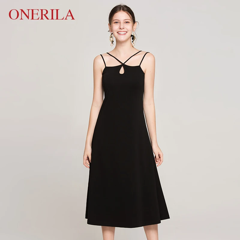 ONERILA New Summer Party Sexy Halter Sleeveless Spaghetti Strap Long ...