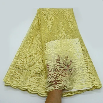 

French embroidery mesh lace fabrics Golden African lace fabrics for African weddings High quality Guipure lace gauze hot sell
