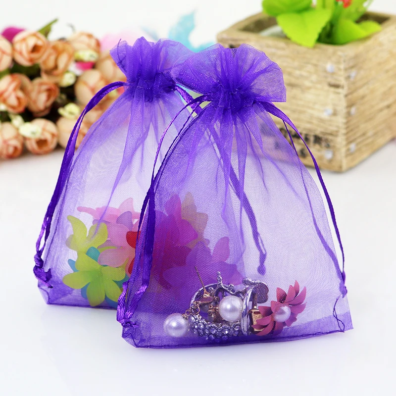 Free Shipping 100pcs 5x7cm small organza gift bags deep purple color drawstring Pouches Wedding