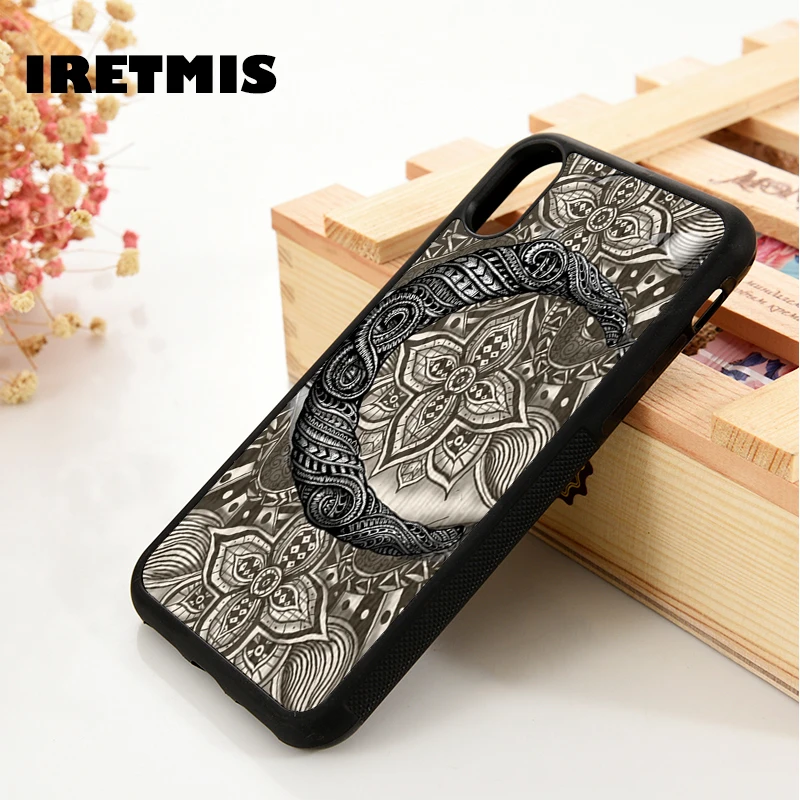 

Iretmis 5 5S SE 6 6S Silicone phone case cover for iPhone 7 8 plus X Xs Max XR Crescent moon mandala floral vtg tribal pattern