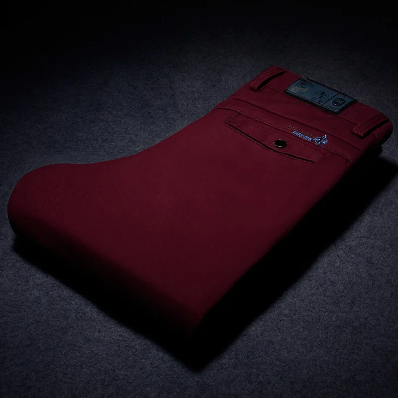 Деловой повседневный костюм брюки для мужчин Зимние флисовые теплые хлопковые уплотненные классические официальные длинные брюки для мужчин WFY01 - Цвет: Wine Red Pant