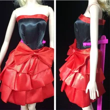 1 pc Jeans Wear Cuty Bowknot Style Lovely Red Dress For 11 Barbies Doll