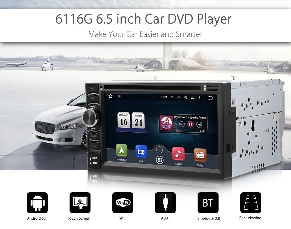 

2 Din Car DVD Player 6.5 Inch Digital Touch Screen Car Multimedia Player Support WIFI GPS EUROPE/ SOUTH NORTH AMERICA MAP