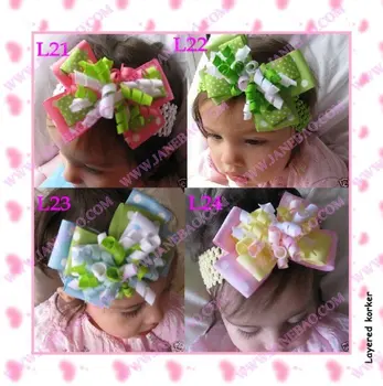 

free shipping 50pcs 4'' M2MG Layered Korker Hair Bow (without headbands)