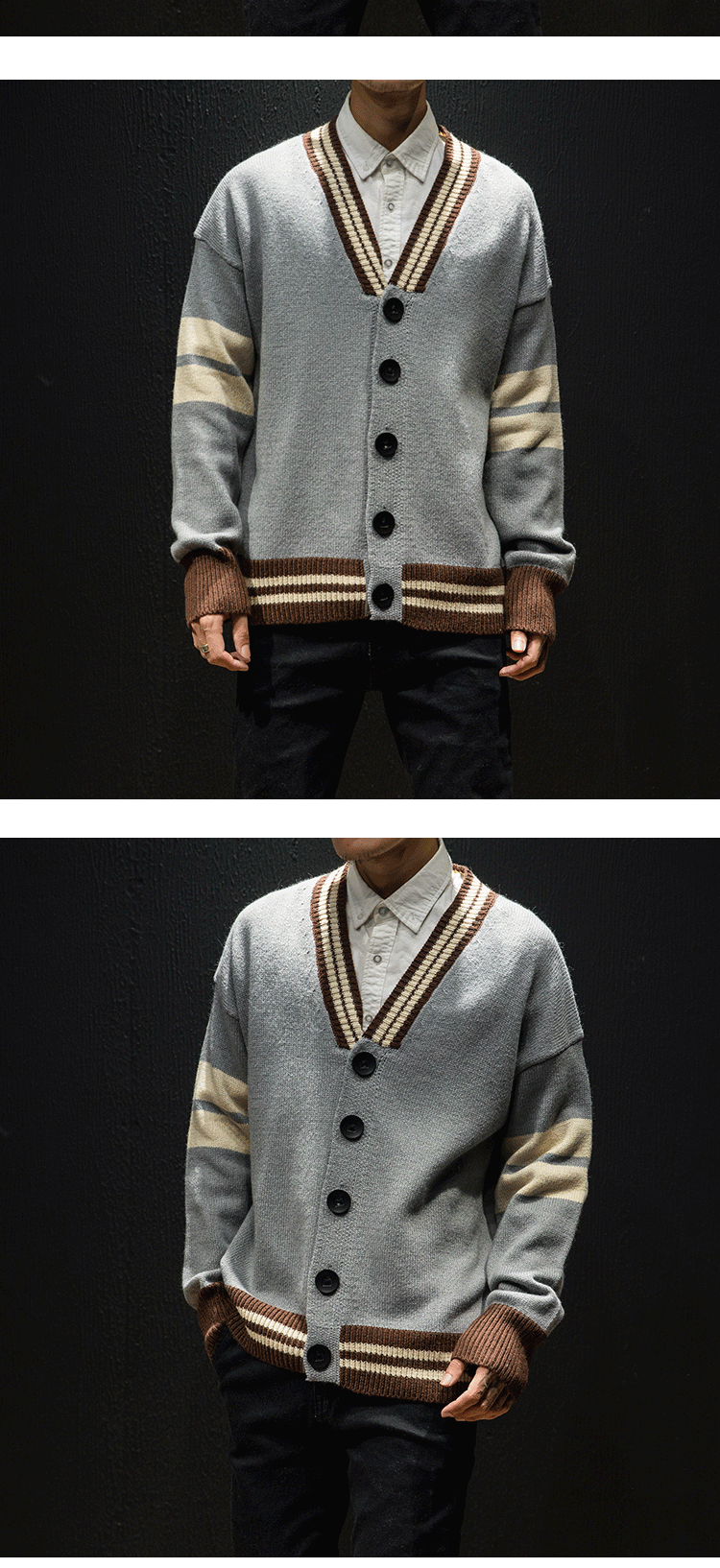 AIRGRACAIS, Винтажный Классический мужской хлопковый свитер с v-образным вырезом, приталенный вязаный мужской полосатый свитер, кардиган, мужская одежда, новинка