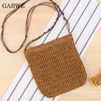 

GABWE Women Straw Woven Rattan Mini Straw Bag Bali Bohemian Beach Circle Handbag Summer Handmade Retro Knitted Messenger Bags