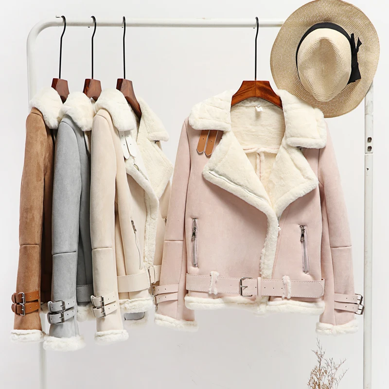 Thick Suede Lambswool winter jacket women short design outerwear