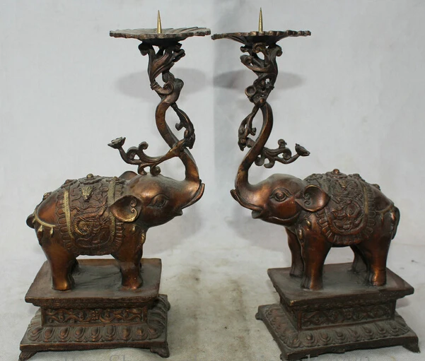

JP S0524 12" Chinese Dynasty palace Bronze elephant Statue Candle Holder Candlestick Pair (B0413)