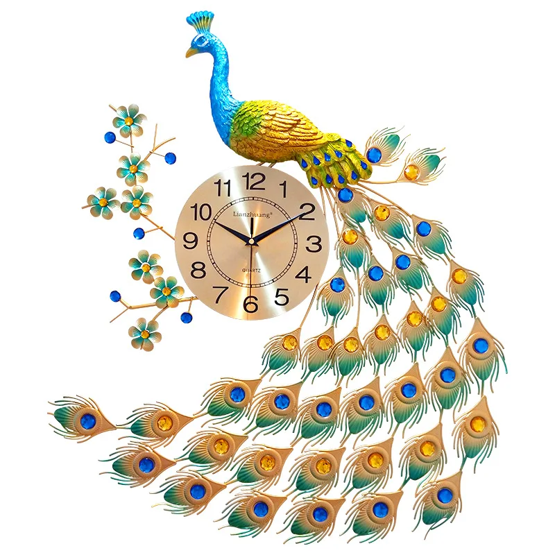 

Large Creative Wall clock Peacock Diamond Mute Clocks for Living Room Home Decor Digital Metal Crystal Modern Clock Wall Watch