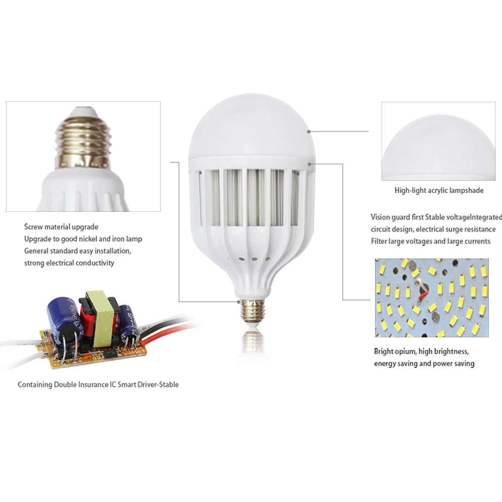 고출력 LED 램프 E27 전구, LED 봄빌라 조명, 차가운 백색 램프, 고휘도 LED 전구, 18W, 24W, 36W, 50W, 220V, 230V