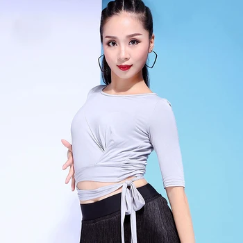 

2019 New Latin Dance Practice Tops Women'S Sexy Modal Shirt Professional Training Clothes Female Dancing Wear 3 Colors DWY1411