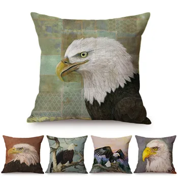

2019 Nordic Vintage Oil Painting Decoration Eagles Pillow Cover Ferocious Fish Eagles Argentine Giant Eagle Print Cushion Cover